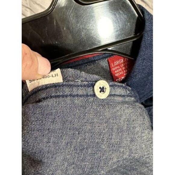 Gloria Vanderbilt Dark Blue Denim Button Front Blouse Size L&M Long Sleeve Shirt - Picture 15 of 16